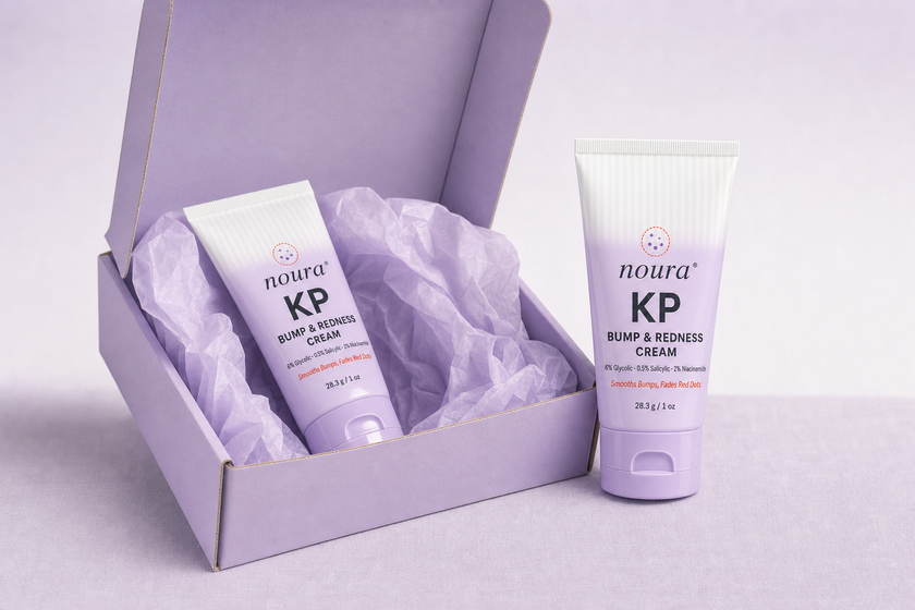 Noura KP Bump & Redness Cream, the lavender tube for rough, bumpy skin